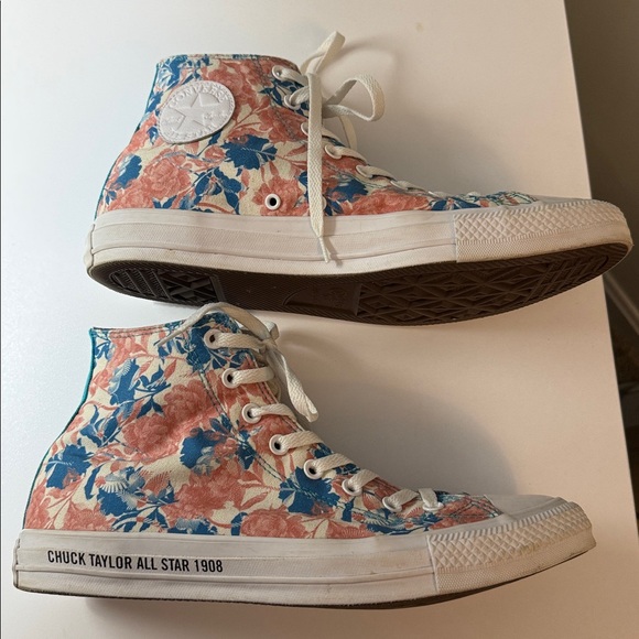 Converse Floral High-Top Sneakers - Blue and Orange - Picture 2 of 7